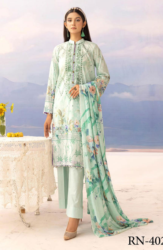 Rang Nagar Embroidered and Printed Unstitched Lawn Collection By NUR Vol 02 - RN-402