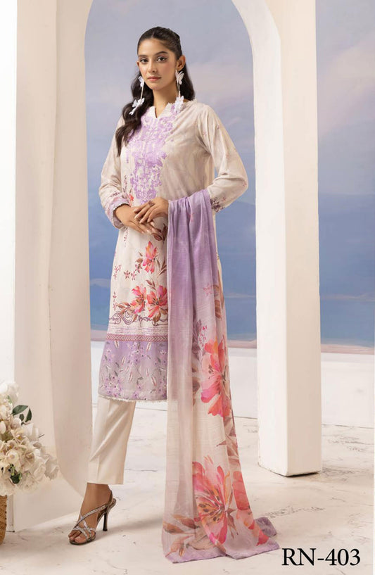 Rang Nagar Embroidered and Printed Unstitched Lawn Collection By NUR Vol 02 - RN-403