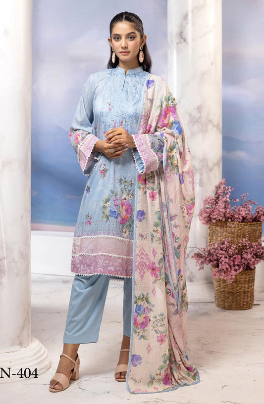 Rang Nagar Embroidered and Printed Unstitched Lawn Collection By NUR Vol 02 - RN-404