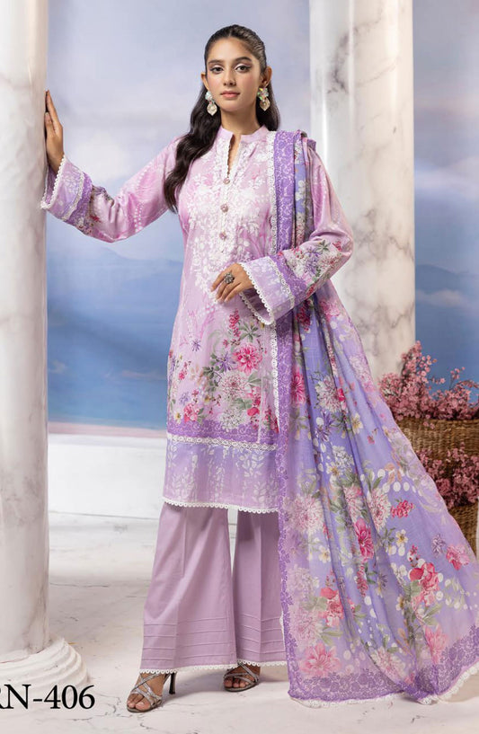 Rang Nagar Embroidered and Printed Unstitched Lawn Collection By NUR Vol 02 - RN-406