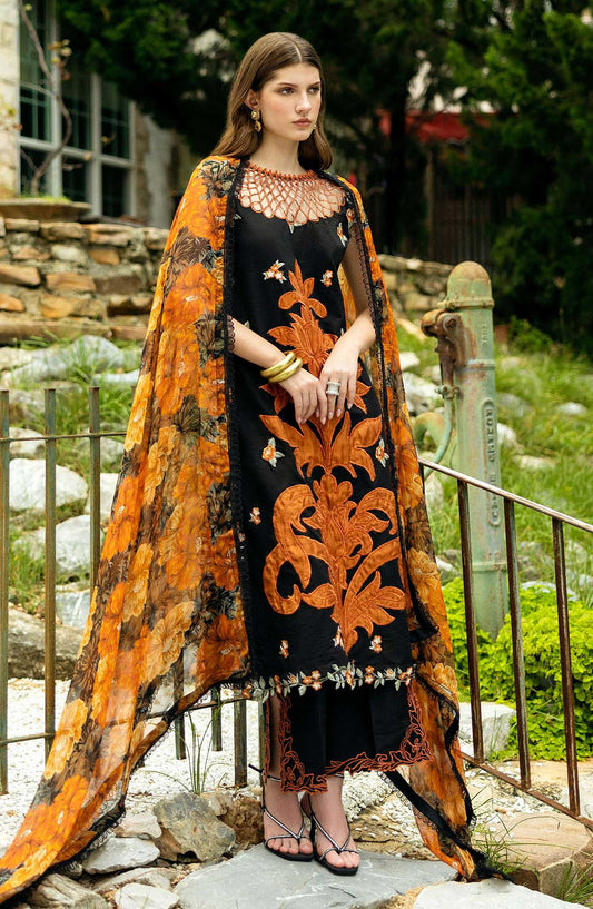 Flanerie by Roheenaz Embroidered Lawn Unstitched 3 Piece - RNZ-05B Claire - RH25F - Black - Summer Collection