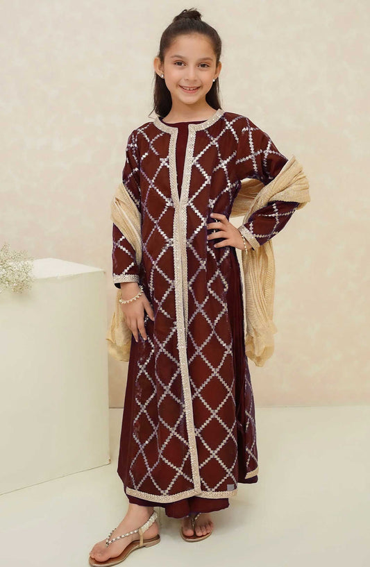 Modest Embroidered Organza Stitched 3 Piece - Rose - MD25F - Festive Collection