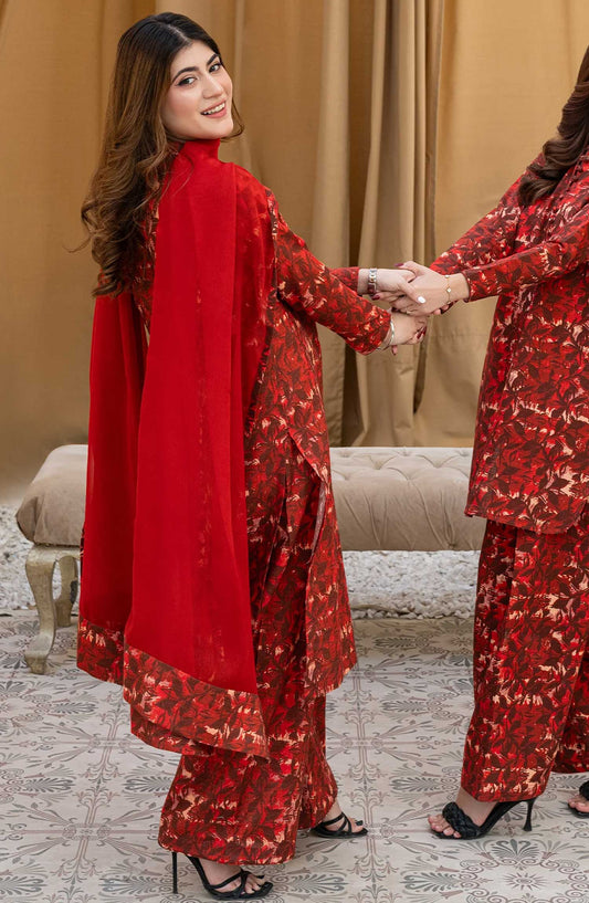 Rangeen Printed Khaddar Stitched 2 Piece - Rustic Bloom - R25DW - Rust - Winter Collection