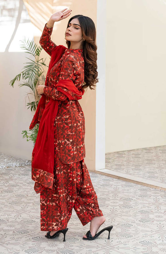 Rangeen Printed Khaddar Stitched 2 Piece - Rustic Charm - R25DW - Rust - Winter Collection