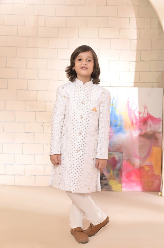 Exclusive Kids Sherwani Collection - S 05 White Sherwani
