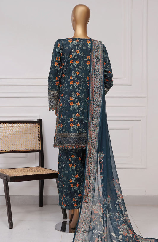 Malika by Sadabahar Embroidered Lawn Stitched 3 Piece Suit - D-03 - SBD25MELF - Blue - Summer Collection