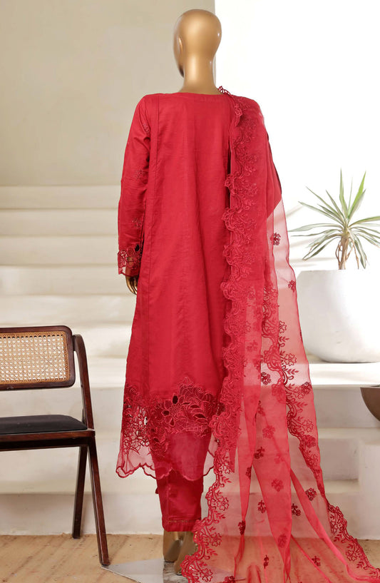 Sadabahar Embroidered Lawn Stitched 3 Piece Suit - D-10 - SBD25LESV5 - Red - Spring Collection