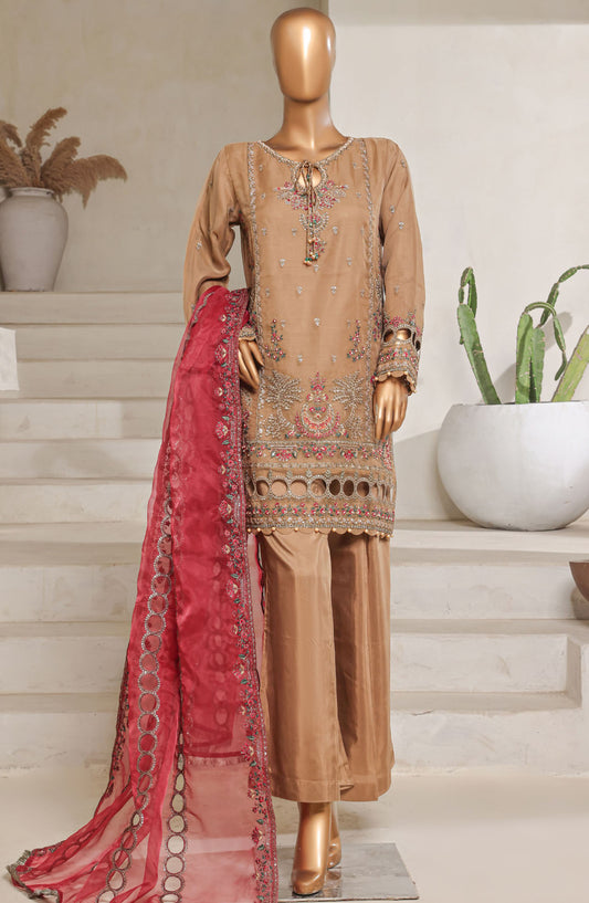 Mahpara by Sadabahar Embroidered Organza Stitched 3 Piece Suit - B-22 - SBD25MHPFV16 - Brown - Formal Collection