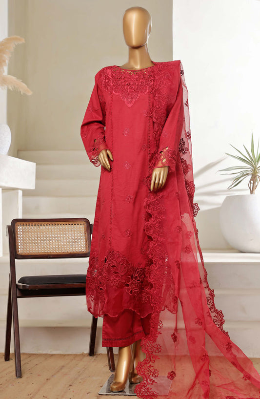 Sadabahar Embroidered Lawn Stitched 3 Piece Suit - D-10 - SBD25LESV5 - Red - Spring Collection