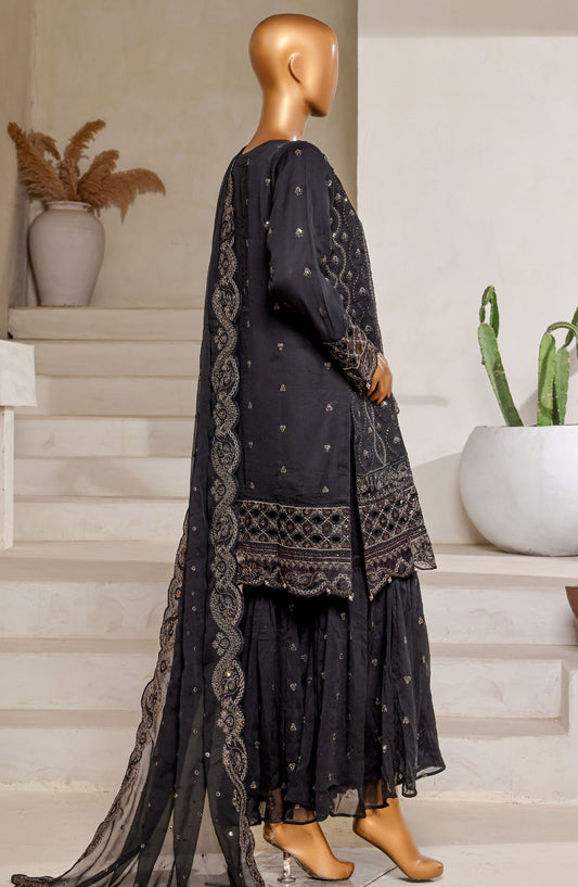 Afsanay by Sadabahar Embroidered Chiffon Stitched 3 Piece Suit - CR-28 - SBD25AFLCV13 - Black - Luxury Collection