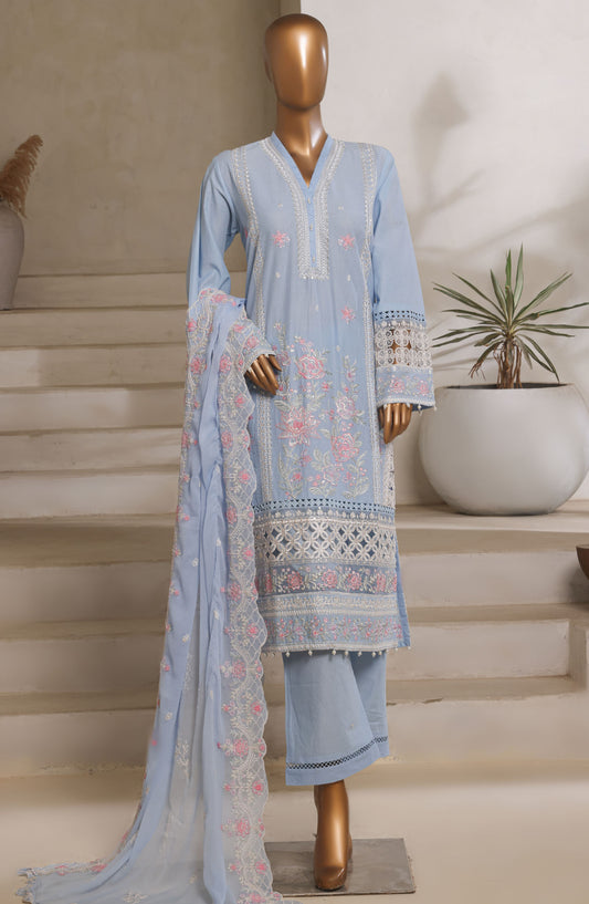Sadabahar Embroidered Lawn Stitched 3 Piece Suit - D-04 - SBD25LESCV6 - Blue - Summer Collection