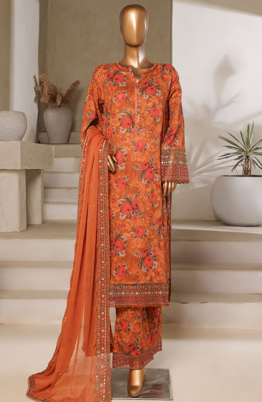Malika by Sadabahar Embroidered Lawn Stitched 3 Piece Suit - D-05 - SBD25MEFV5 - Orange - Summer Collection