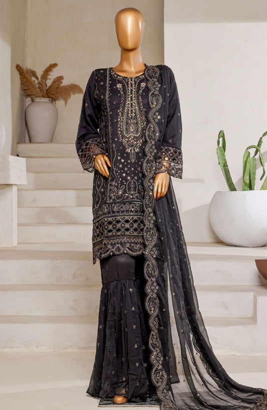 Afsanay by Sadabahar Embroidered Chiffon Stitched 3 Piece Suit - CR-28 - SBD25AFLCV13 - Black - Luxury Collection
