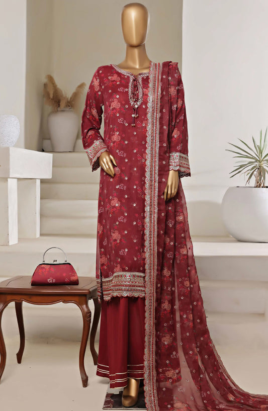 Cira by Sadabahar Embroidered Chiffon Stitched 3 Piece Suit - D-02 - SBD25CLCL - Red - Festive Collection