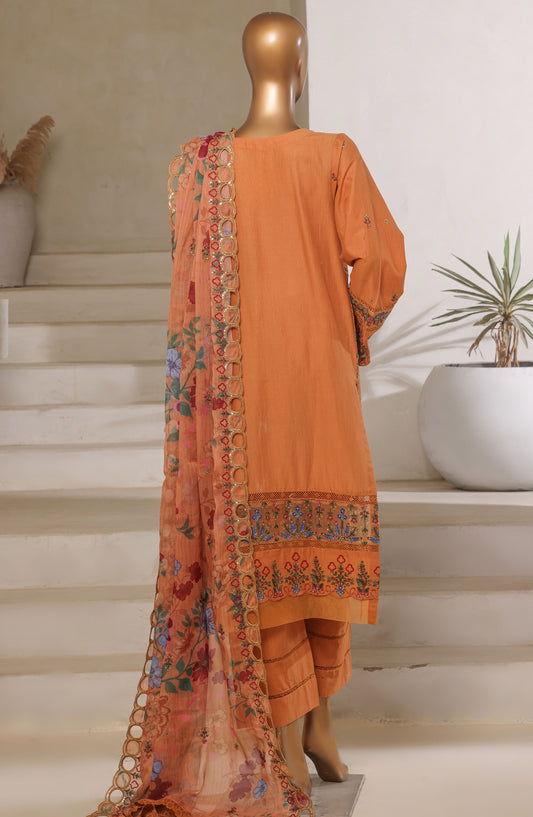 Sadabahar Embroidered Lawn Stitched 3 Piece Suit - D-01 - SBD25LESCV6 - Orange - Summer Collection