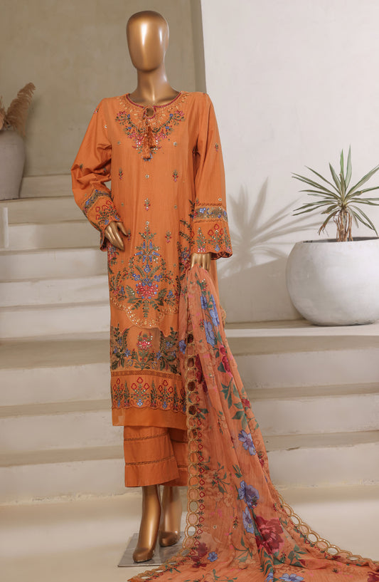 Sadabahar Embroidered Lawn Stitched 3 Piece Suit - D-01 - SBD25LESCV6 - Orange - Summer Collection