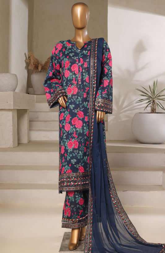 Malika by Sadabahar Embroidered Lawn Stitched 3 Piece Suit - D-02 - SBD25MEFV5 - Blue - Summer Collection