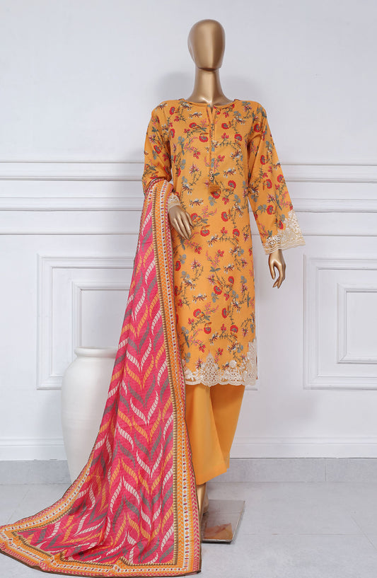 Sadabahar Embroidered Lawn Stitched 3 Piece Suit - D-03 - SBD25CWV1 - Mustard - Summer Collection