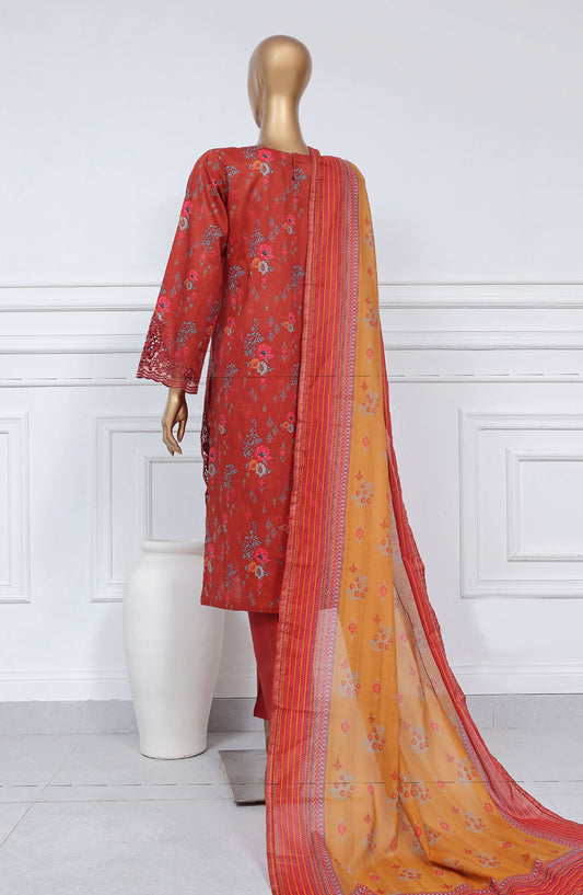 Sadabahar Embroidered Lawn Stitched 3 Piece Suit - D-02 - SBD25CWV1 - Red - Summer Collection