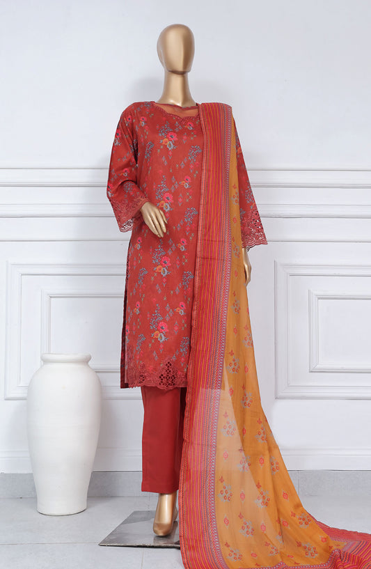 Sadabahar Embroidered Lawn Stitched 3 Piece Suit - D-02 - SBD25CWV1 - Red - Summer Collection