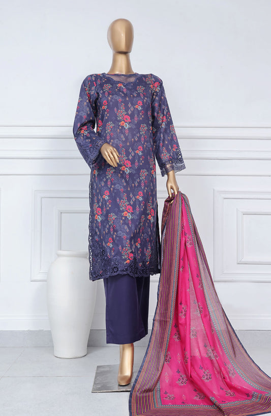 Sadabahar Embroidered Lawn Stitched 3 Piece Suit - D-01 - SBD25CWV1 - Blue - Summer Collection