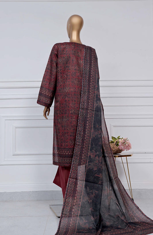 Sadabahar Printed Lawn Stitched 3 Piece Suit - D-22 - SBD25PLV2 - Maroon - Summer Collection