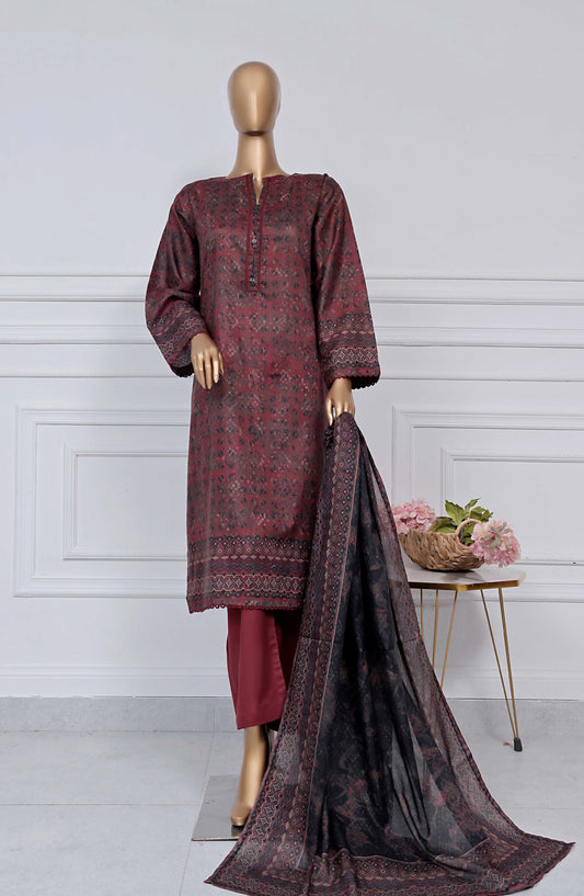 Sadabahar Printed Lawn Stitched 3 Piece Suit - D-22 - SBD25PLV2 - Maroon - Summer Collection