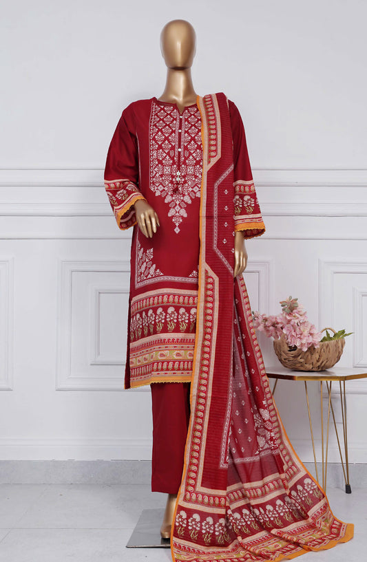 Sadabahar Printed Lawn Stitched 3 Piece Suit - D-08 - SBD25PLV2 - Red - Summer Collection