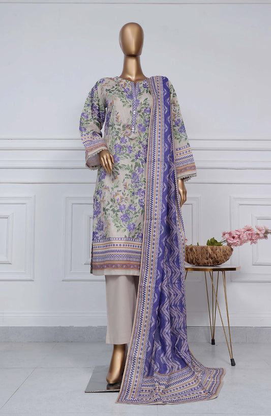 Sadabahar Printed Lawn Stitched 3 Piece Suit - D-01 - SBD25PLV2 - Grey - Summer Collection