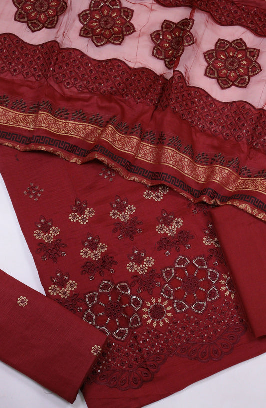 Rajpari by Amna Khadija Embroidered Lawn Unstitched 3 Piece Suit - Design-05 - AM25RPUFL - Red - Summer Collection