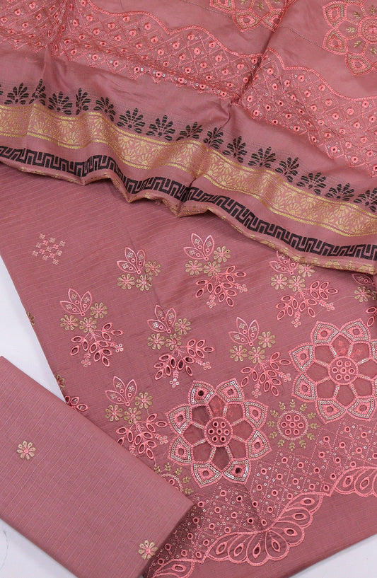 Rajpari by Amna Khadija Embroidered Lawn Unstitched 3 Piece Suit - Design-04 - AM25RPUFL - Pink - Summer Collection