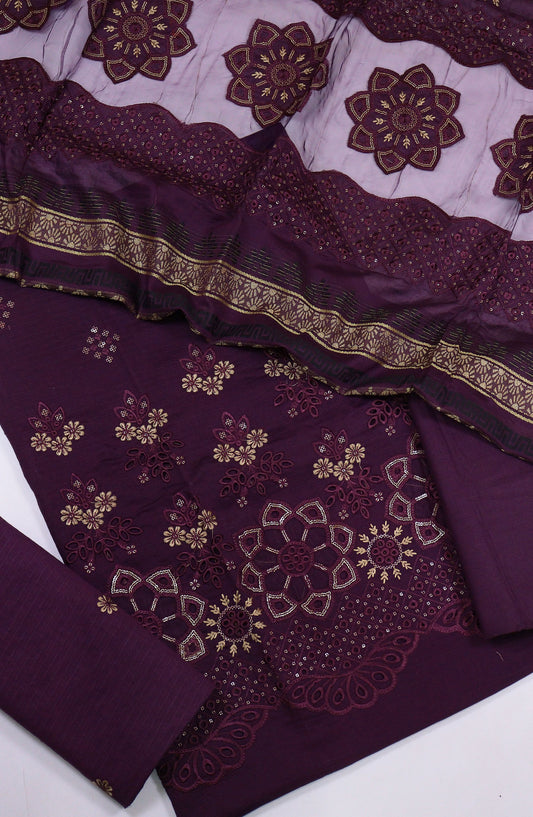 Rajpari by Amna Khadija Embroidered Lawn Unstitched 3 Piece Suit - Design-03 - AM25RPUFL - Purple - Summer Collection