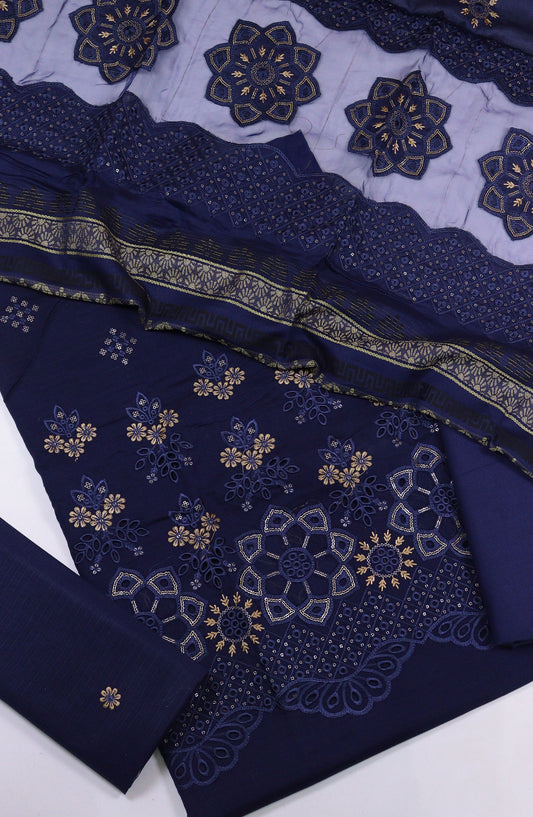 Rajpari by Amna Khadija Embroidered Lawn Unstitched 3 Piece Suit - Design-02 - AM25RPUFL - Blue - Summer Collection