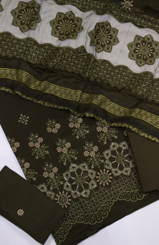 Rajpari by Amna Khadija Embroidered Lawn Unstitched 3 Piece Suit - Design-01 - AM25RPUFL - Green - Summer Collection