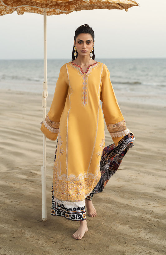 Yaarian by Sahane Embroidered Lawn Unstitched 3 Piece Suit - D-08 Feeha - SAH25YL - Yellow - Summer Collection