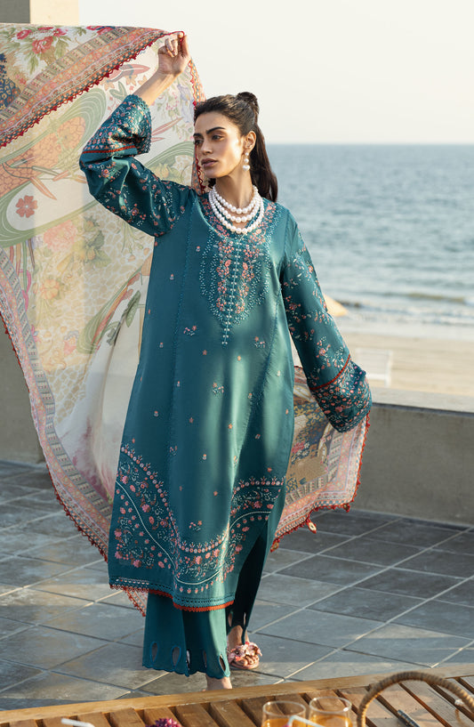 Yaarian by Sahane Embroidered Lawn Unstitched 3 Piece Suit - D-06 Orsa - SAH25YL - Teal - Summer Collection