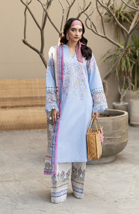 Yaarian by Sahane Embroidered Lawn Unstitched 3 Piece Suit - D-03 Bella - SAH25YL - Blue - Summer Collection