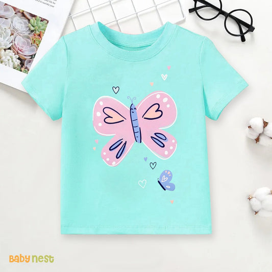 Butterfly Half Sleeves T-shirt For Kids - Sea Blue - SBT-341