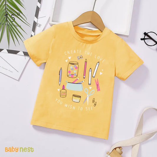 Create Love Half Sleeves T-shirt For Kids - Dark Yellow - SBT-333-D1