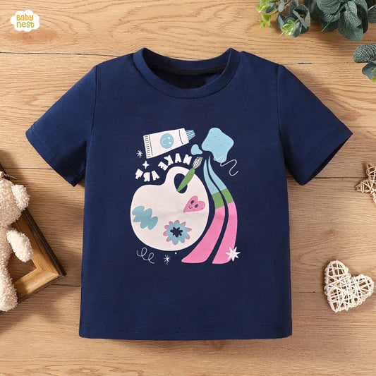 Make Art Half Sleeves T-shirt For Kids - Navy Blue - SBT-339