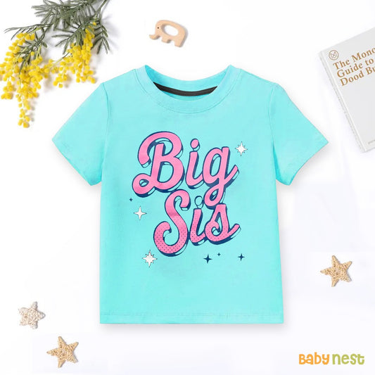 Big Sis Half Sleeves T-shirt For Kids - Sky Blue - SBT-345