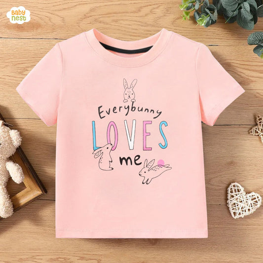Bunny Loves Me Half Sleeves T-shirts For Kids Rose Pink - SBT-347