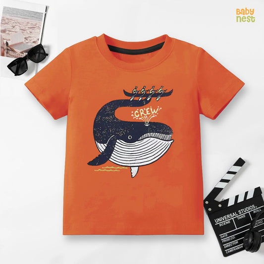 Crew Whale Half Sleeves T-shirts For Kids Orange - SBT-349