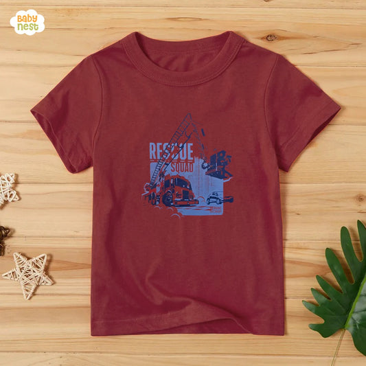 rescue Squad Half Sleeves T-shirts For Kids Maroon- SBT-361-D3