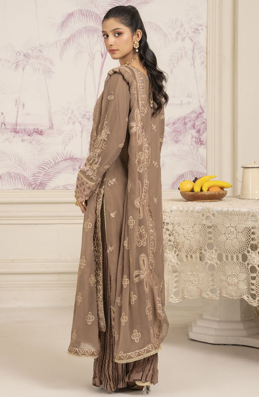 Aaraish by Diara Embroidered Chiffon Stitched 3 Piece Suit - SF-14 ZAMURD - DC25AA - Brown - Formal Collection