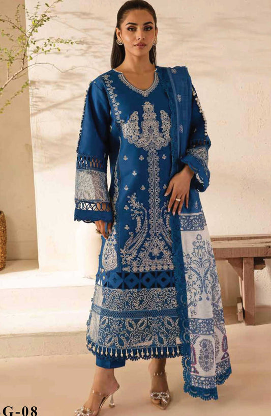 Parishay Embroidered Lawn Unstitched 3 Piece - SG-08 - P25SG - Dark Blue - Summer Collection