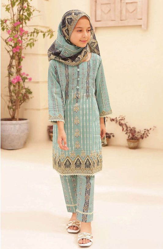 Shifa Kids Printed Lawn Stitched Collection Vol 05 - SH 2425 K  seafoam