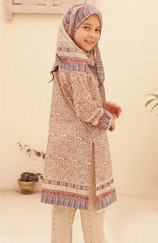 Shifa Kids Printed Lawn Stitched Collection Vol 05 - SH 2427 K  khaki