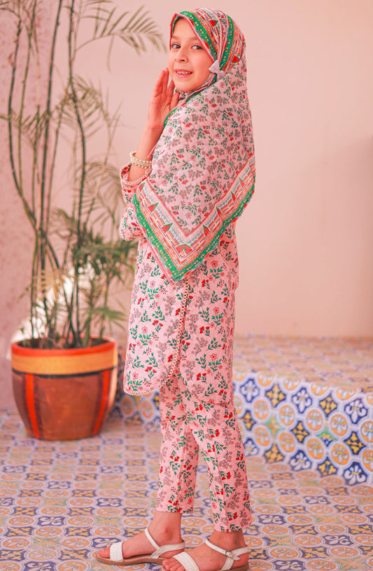 Shifa by Suntex Fabrics Printed Stitched 3 Piece Suit - SH-2512K - SS25SHLV4 - Pink - Girls Collection