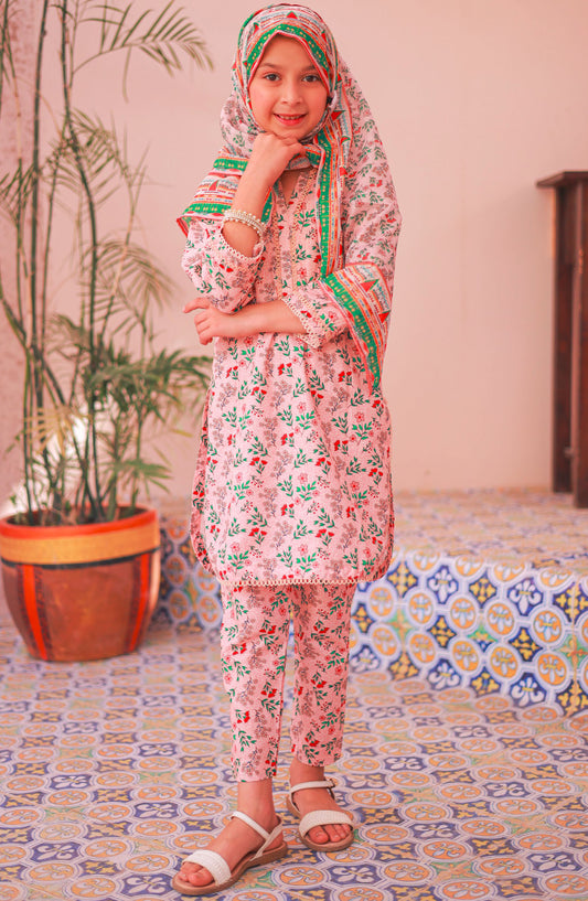 Shifa by Suntex Fabrics Printed Stitched 3 Piece Suit - SH-2512K - SS25SHLV4 - Pink - Girls Collection